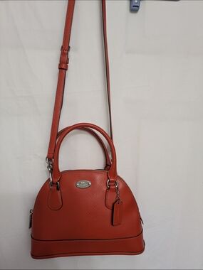 Coach Mini Cora Domed Satchel Crossbody Orange Leather Purse